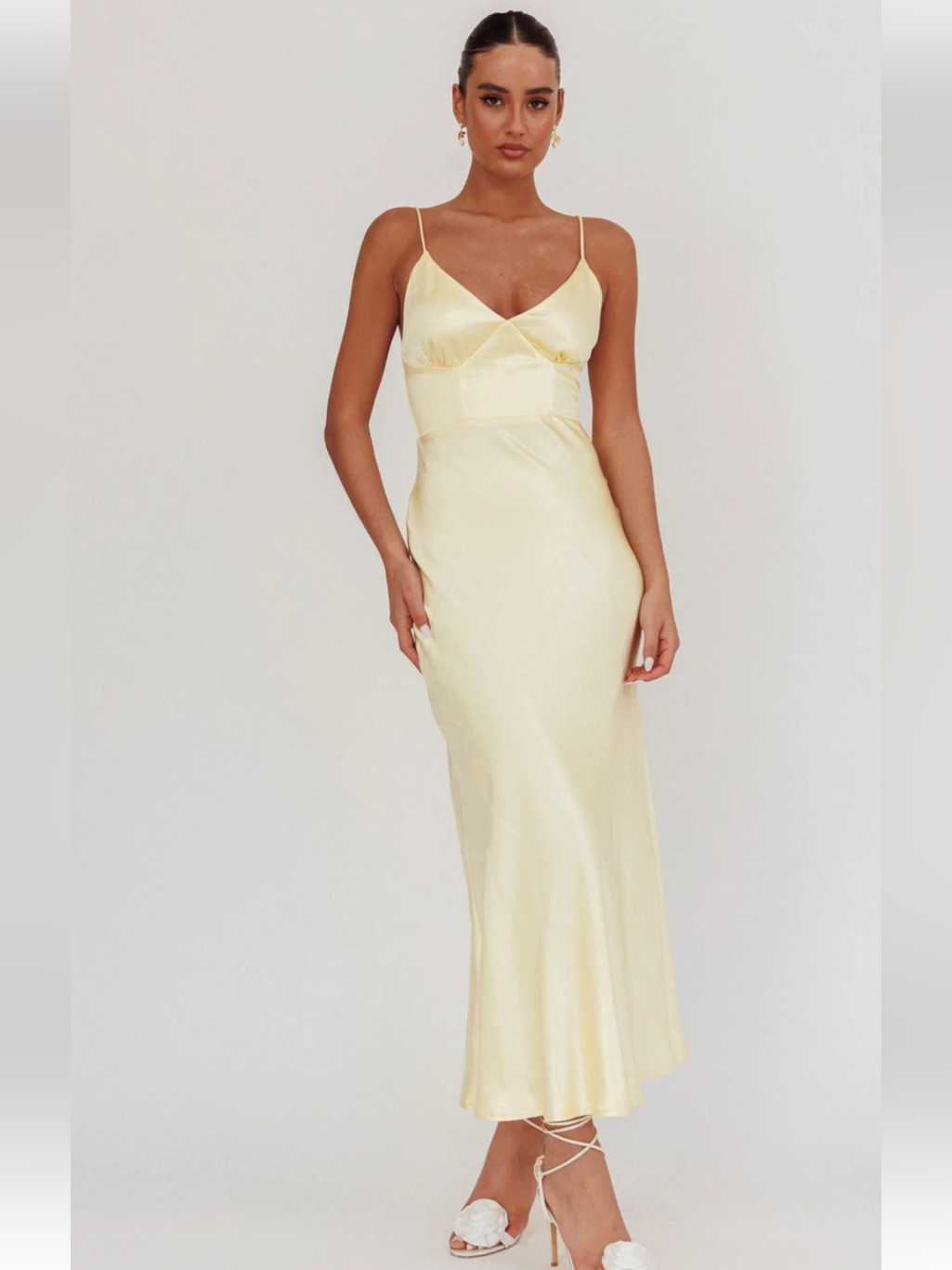 Nwt Selfie Leslie Hold Me Satin Backless Maxi Lemon